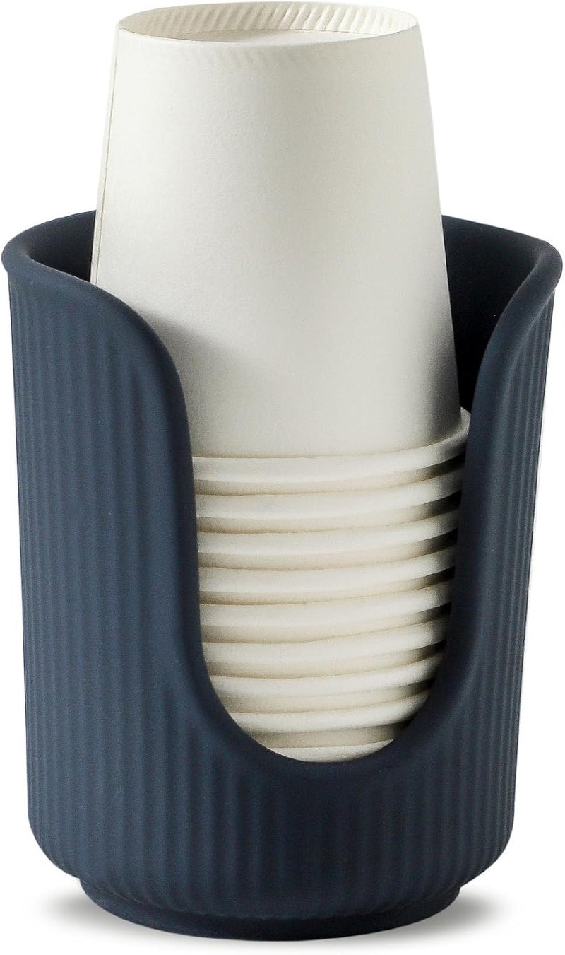 Dobbyby Ceramic Bathroom Cup Dispenser with Stylish Vertical Stripes - Disposable Mouthwash Cup Holder Holds 3-4oz Paper Cups for Rinsing Cups on Bathroom Vanity Countertops (Matte Blue) - Image 1